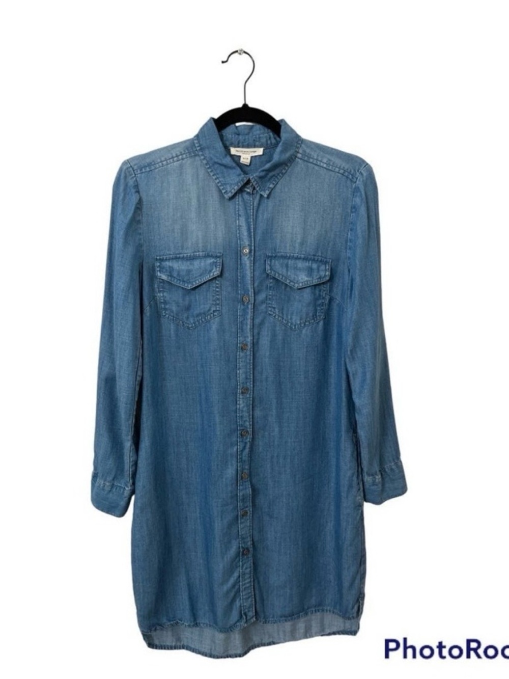 Beach Lunch Lounge Chambray Shirt Dress Blue Size S Long Sleeve Pocket Casual - Picture 2 of 6